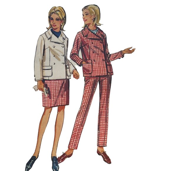 1960s Butterick Size 14 Sew Pattern Double Breasted Jacket Suit Bust 34 Cut Vtg - Picture 3 of 5